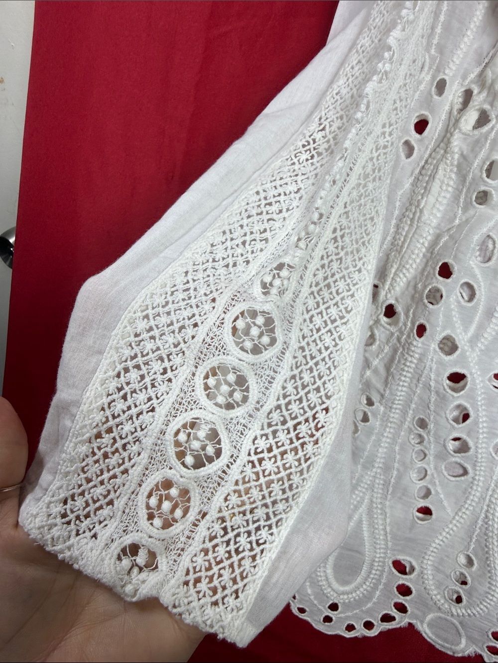 (A5)Michael Kors Long Sleeve Blouse with Lace Trim and Openwork Embroidery,Sz M - Picture 15 of 16